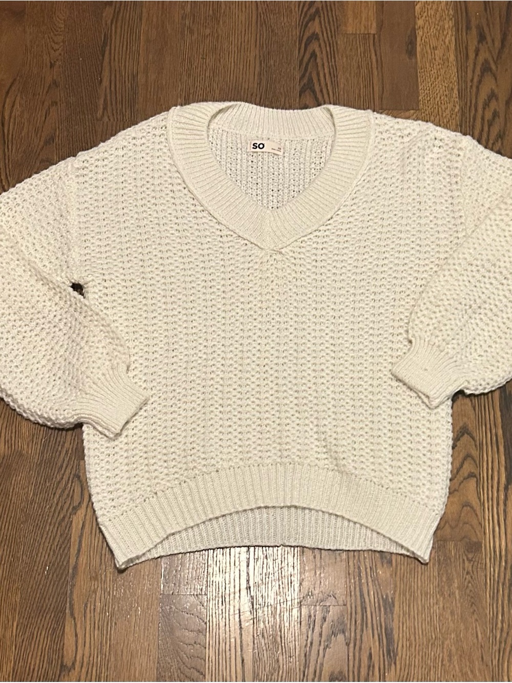 SO Cream Textured V-Neck Knit Sweater chunky knit cozy neutral oversized